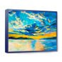 Cloudy Wide Open Sunset Over Ocean Horizon  Wall Art