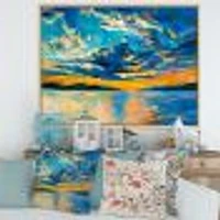 Cloudy Wide Open Sunset Over Ocean Horizon  Wall Art