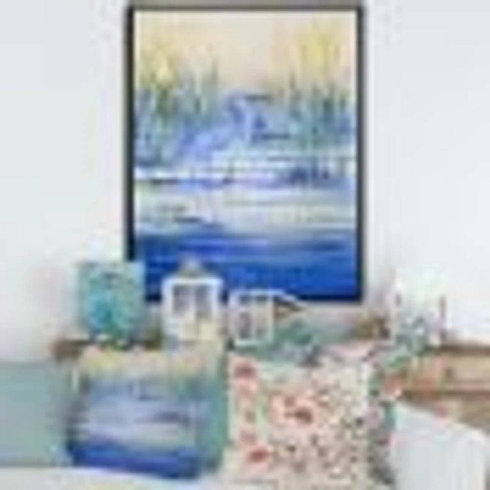 Blue Heron on The Lake Shore At Sunset  Canvas Wall Art Print