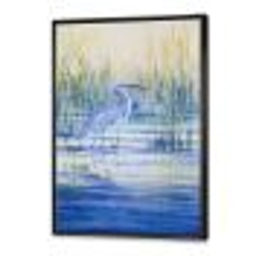 Blue Heron on The Lake Shore At Sunset  Canvas Wall Art Print