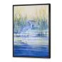 Blue Heron on The Lake Shore At Sunset  Canvas Wall Art Print