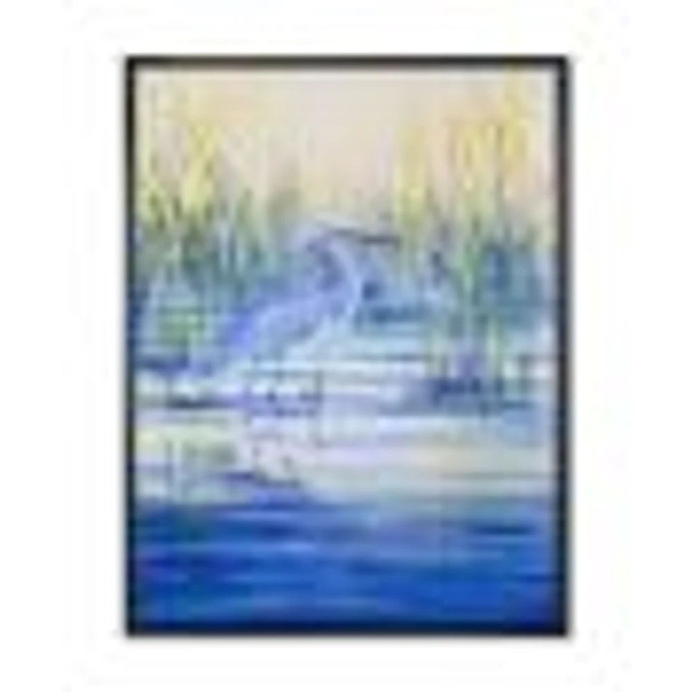 Blue Heron on The Lake Shore At Sunset  Canvas Wall Art Print