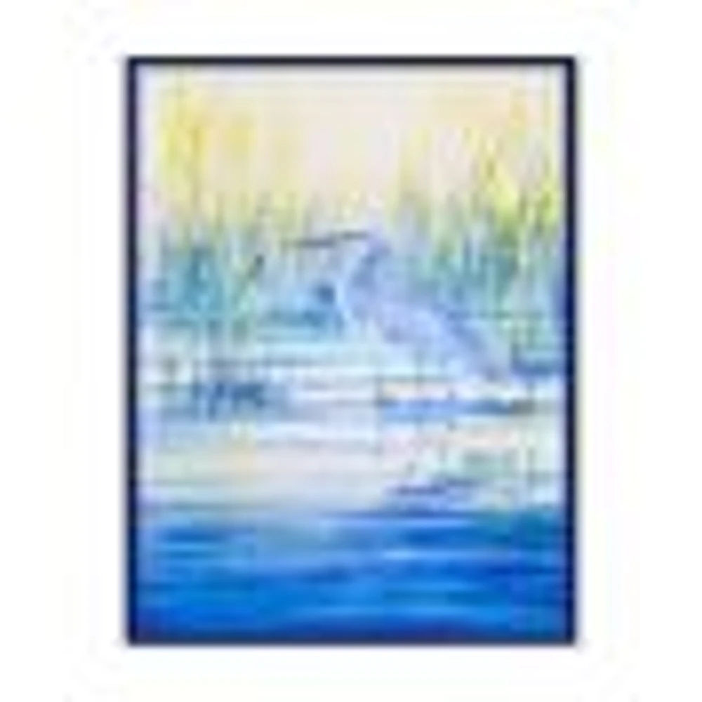 Blue Heron on The Lake Shore At Sunset  Canvas Wall Art Print