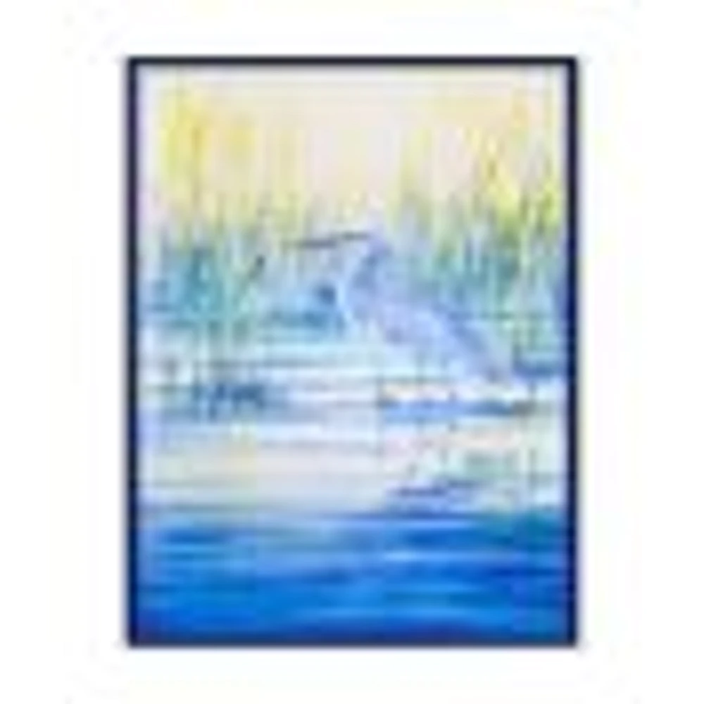 Blue Heron on The Lake Shore At Sunset  Canvas Wall Art Print