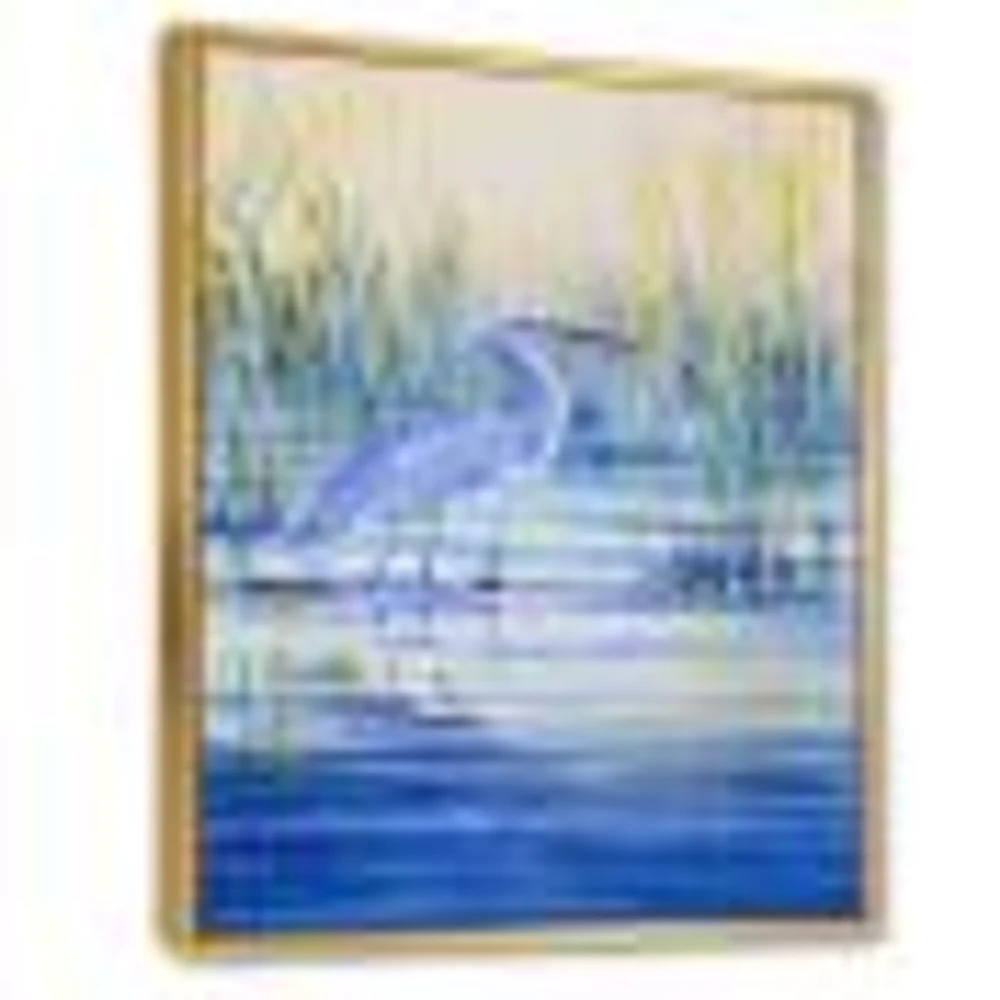 Blue Heron on The Lake Shore At Sunset  Canvas Wall Art Print
