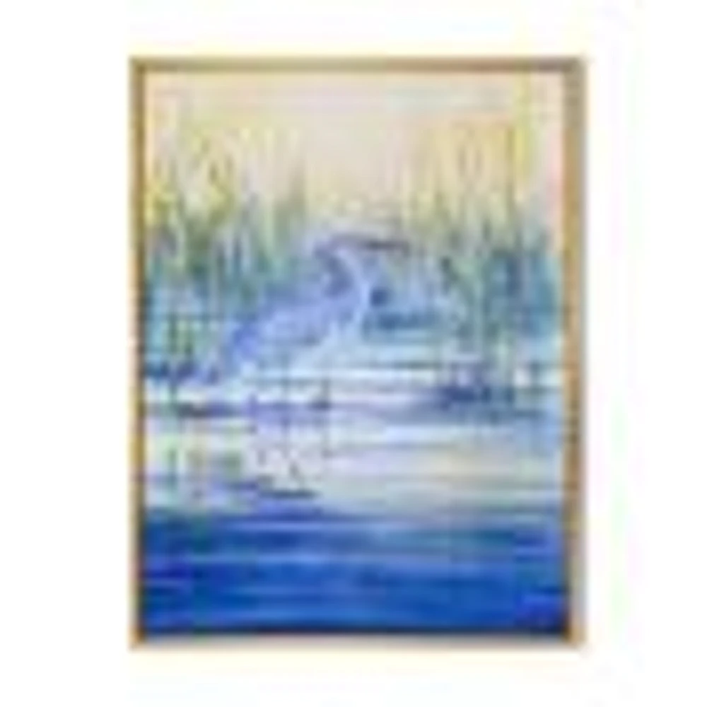 Blue Heron on The Lake Shore At Sunset  Canvas Wall Art Print