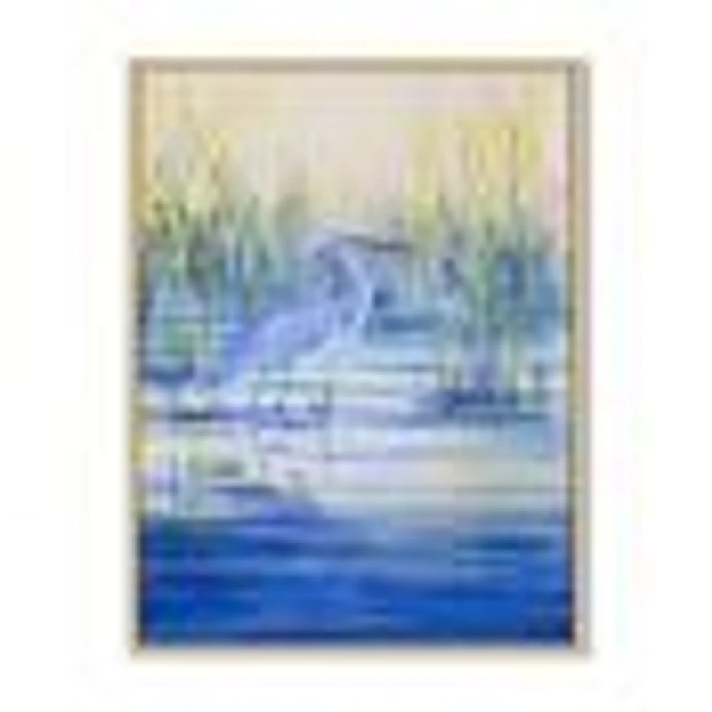 Blue Heron on The Lake Shore At Sunset  Canvas Wall Art Print