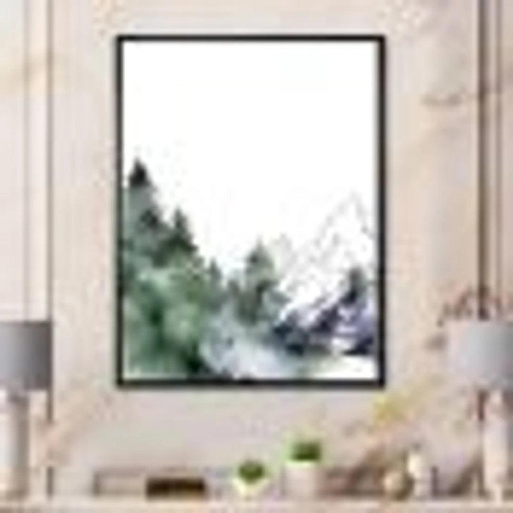 Winter Dark Blue Mountain Landscape with Trees III Canvas Wall Art Print