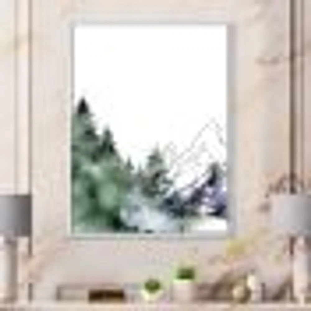 Winter Dark Blue Mountain Landscape with Trees III Canvas Wall Art Print