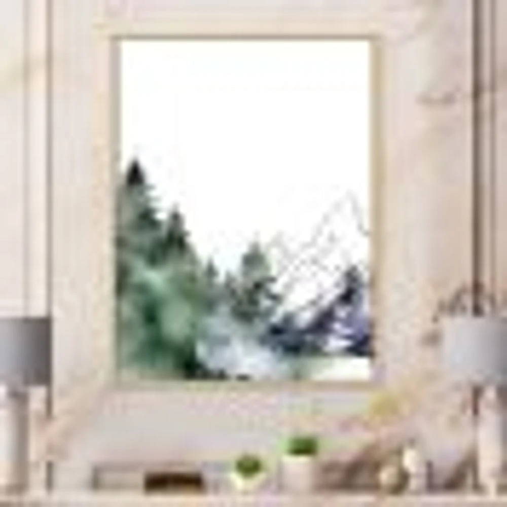 Winter Dark Blue Mountain Landscape with Trees III Canvas Wall Art Print