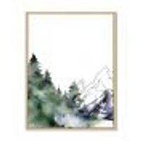 Winter Dark Blue Mountain Landscape with Trees III Canvas Wall Art Print