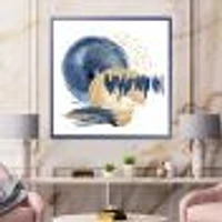 Dark Blue & Gold Abstract Circle Ocean Texture  Wall Art