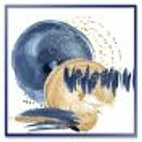 Dark Blue & Gold Abstract Circle Ocean Texture  Wall Art