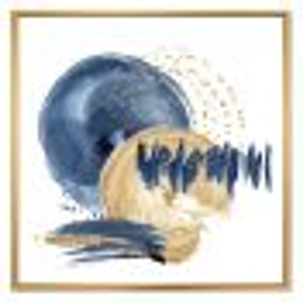 Dark Blue & Gold Abstract Circle Ocean Texture  Wall Art