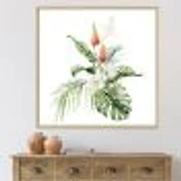 Toile imprimée « Tropical Bouquet with Lupine Plumeria Palm Leaves »