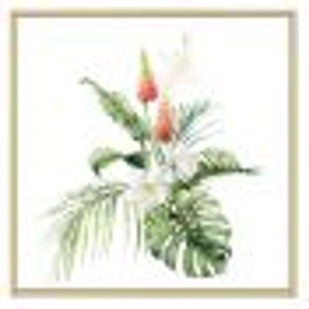 Tropical Bouquet with Lupine Plumeria Palm Leaves  Wall Art