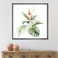 Toile imprimée « Tropical Bouquet with Lupine Plumeria Palm Leaves »