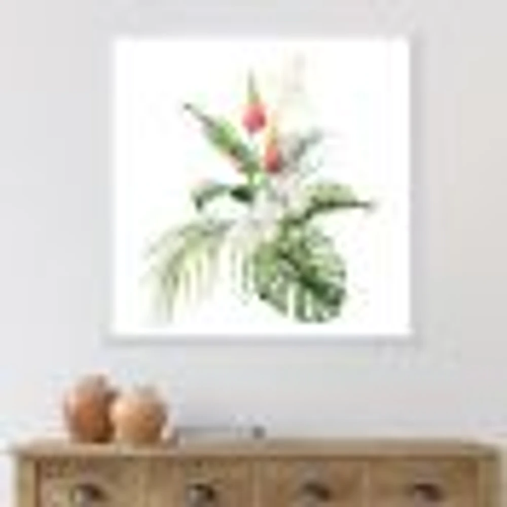 Toile imprimée « Tropical Bouquet with Lupine Plumeria Palm Leaves »