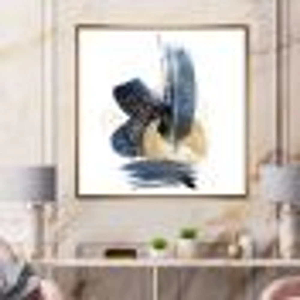 Landscape of Dark Blue Mountains & Gold Strokes II  Wall Art