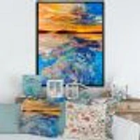 Orange Sunset Over Whirly Blue Waves  Canvas Wall Art Print