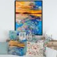 Orange Sunset Over Whirly Blue Waves  Canvas Wall Art Print