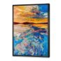 Orange Sunset Over Whirly Blue Waves  Canvas Wall Art Print