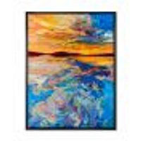 Orange Sunset Over Whirly Blue Waves  Canvas Wall Art Print
