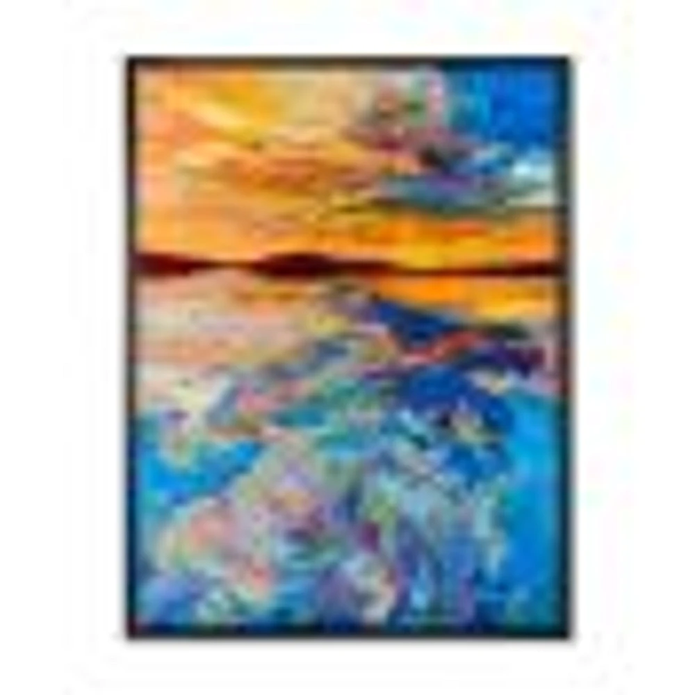Orange Sunset Over Whirly Blue Waves  Canvas Wall Art Print