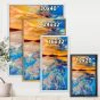 Orange Sunset Over Whirly Blue Waves  Canvas Wall Art Print