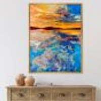 Orange Sunset Over Whirly Blue Waves  Canvas Wall Art Print