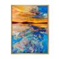Orange Sunset Over Whirly Blue Waves  Canvas Wall Art Print