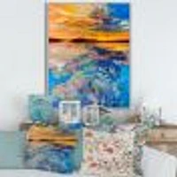Orange Sunset Over Whirly Blue Waves  Canvas Wall Art Print