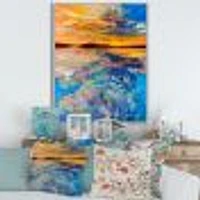 Orange Sunset Over Whirly Blue Waves  Canvas Wall Art Print
