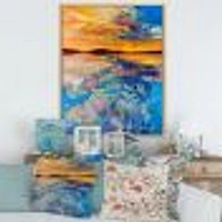 Orange Sunset Over Whirly Blue Waves  Canvas Wall Art Print