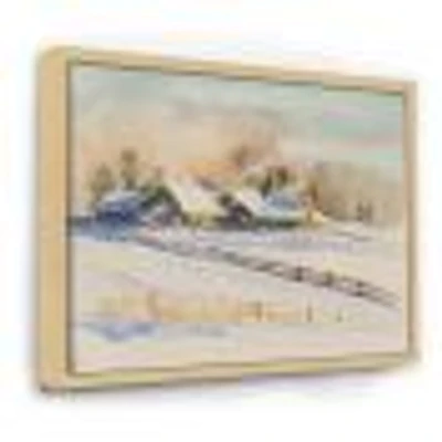 Small VIllage At Sunset Covered with Snow  Canvas Wall Art Print