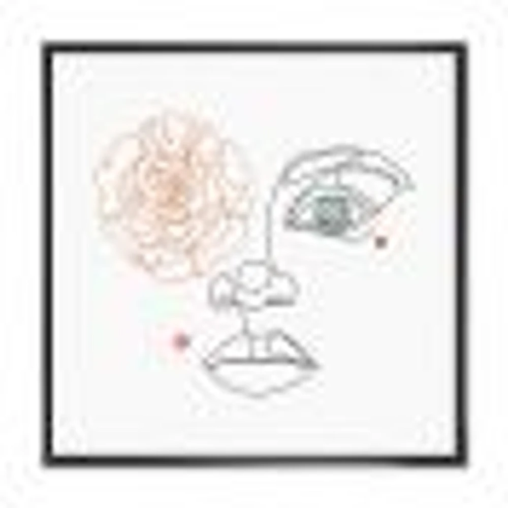 Female Face one Line Drawing with Minimal Shapes Canvas Wall Art Print