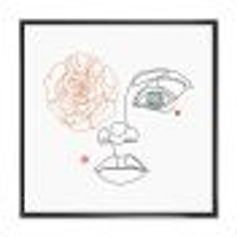 Female Face one Line Drawing with Minimal Shapes Canvas Wall Art Print