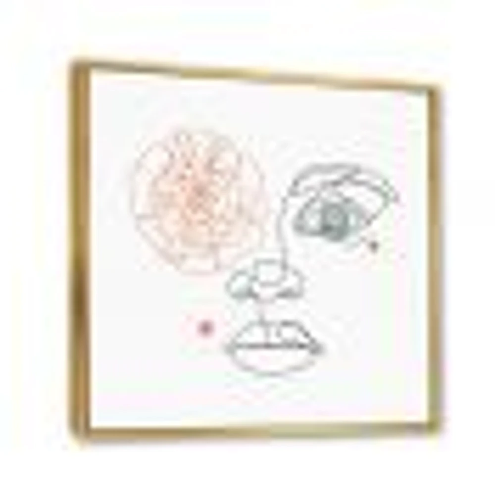 Female Face one Line Drawing with Minimal Shapes Canvas Wall Art Print