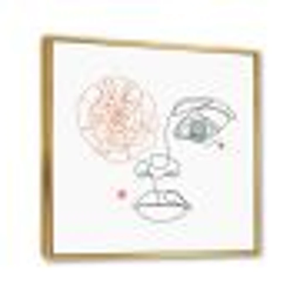 Female Face one Line Drawing with Minimal Shapes Canvas Wall Art Print