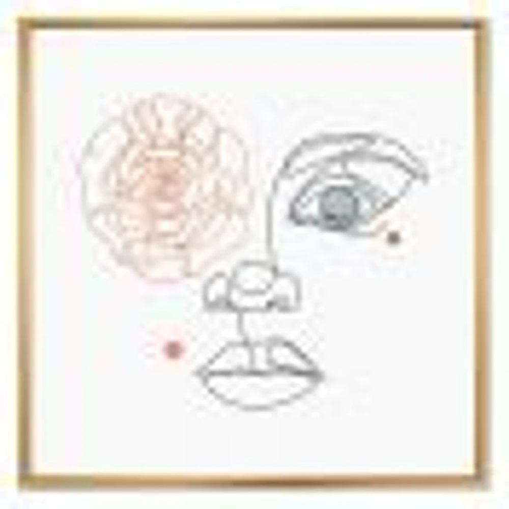 Female Face one Line Drawing with Minimal Shapes Canvas Wall Art Print