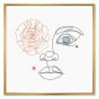 Female Face one Line Drawing with Minimal Shapes Canvas Wall Art Print