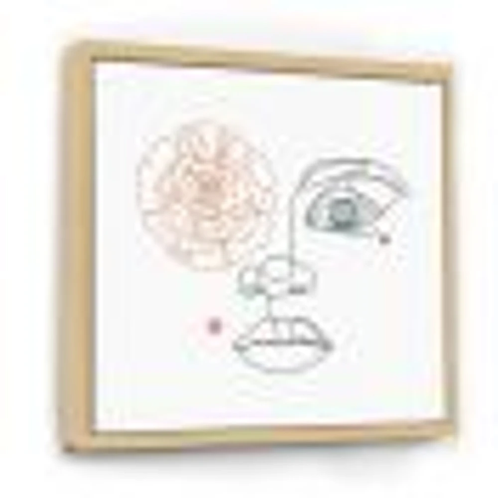 Female Face one Line Drawing with Minimal Shapes Canvas Wall Art Print