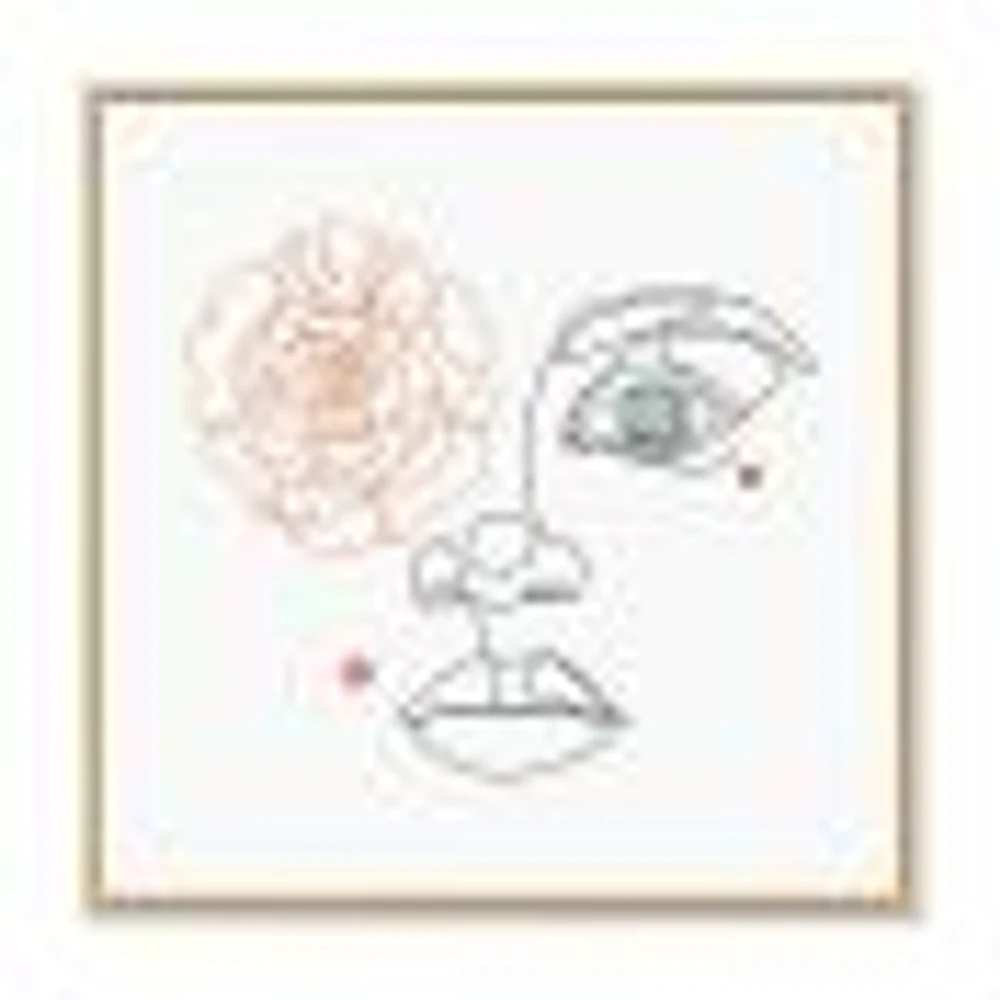 Female Face one Line Drawing with Minimal Shapes Canvas Wall Art Print