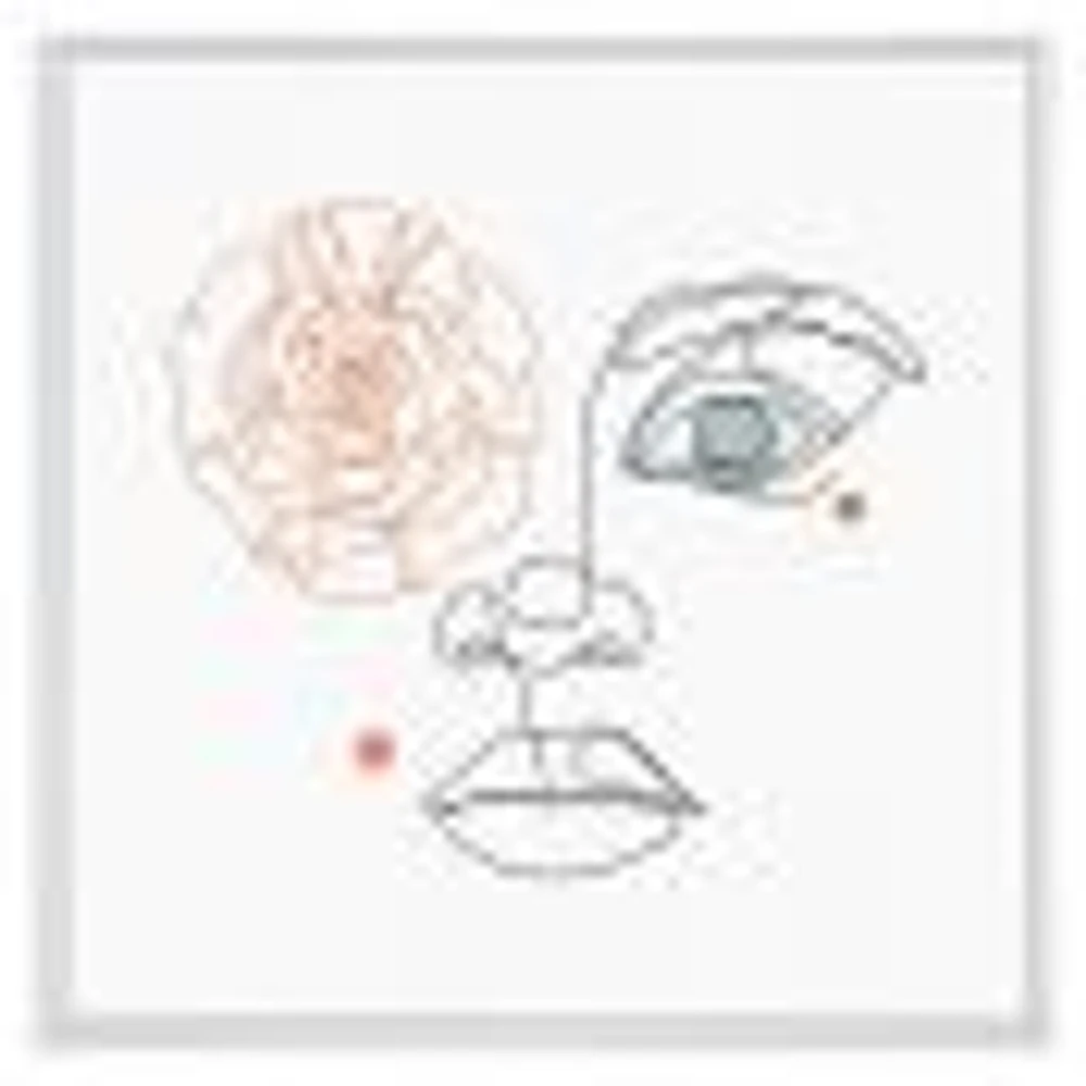 Female Face one Line Drawing with Minimal Shapes Canvas Wall Art Print