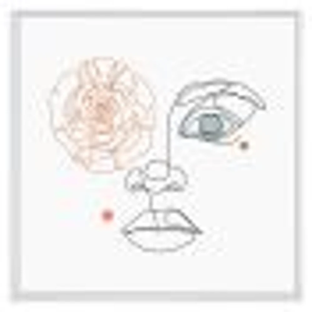 Female Face one Line Drawing with Minimal Shapes Canvas Wall Art Print