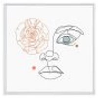 Female Face one Line Drawing with Minimal Shapes Canvas Wall Art Print