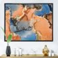 Blue and Orange Luxury Abstract Fluid Art I Canvas Wall Print