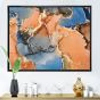 Blue and Orange Luxury Abstract Fluid Art I Canvas Wall Print