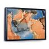 Blue and Orange Luxury Abstract Fluid Art I Canvas Wall Print