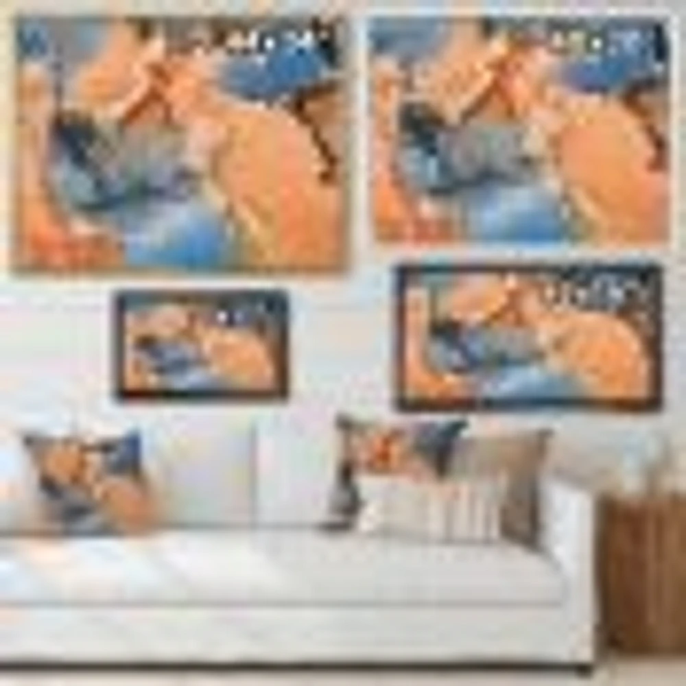 Blue and Orange Luxury Abstract Fluid Art I Canvas Wall Print